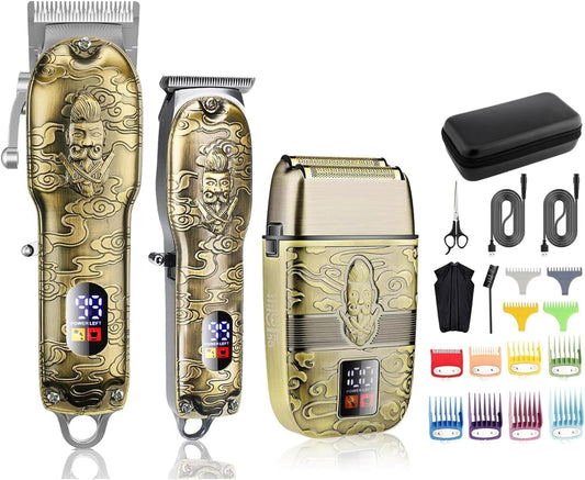 Suttik Professional Hair Clippers for Men Beard Trimmer Electric Shavers Set with Case, Cordless Barber Clippers for Hair Cutting Grooming Kit, Rechargeable, LCD Display