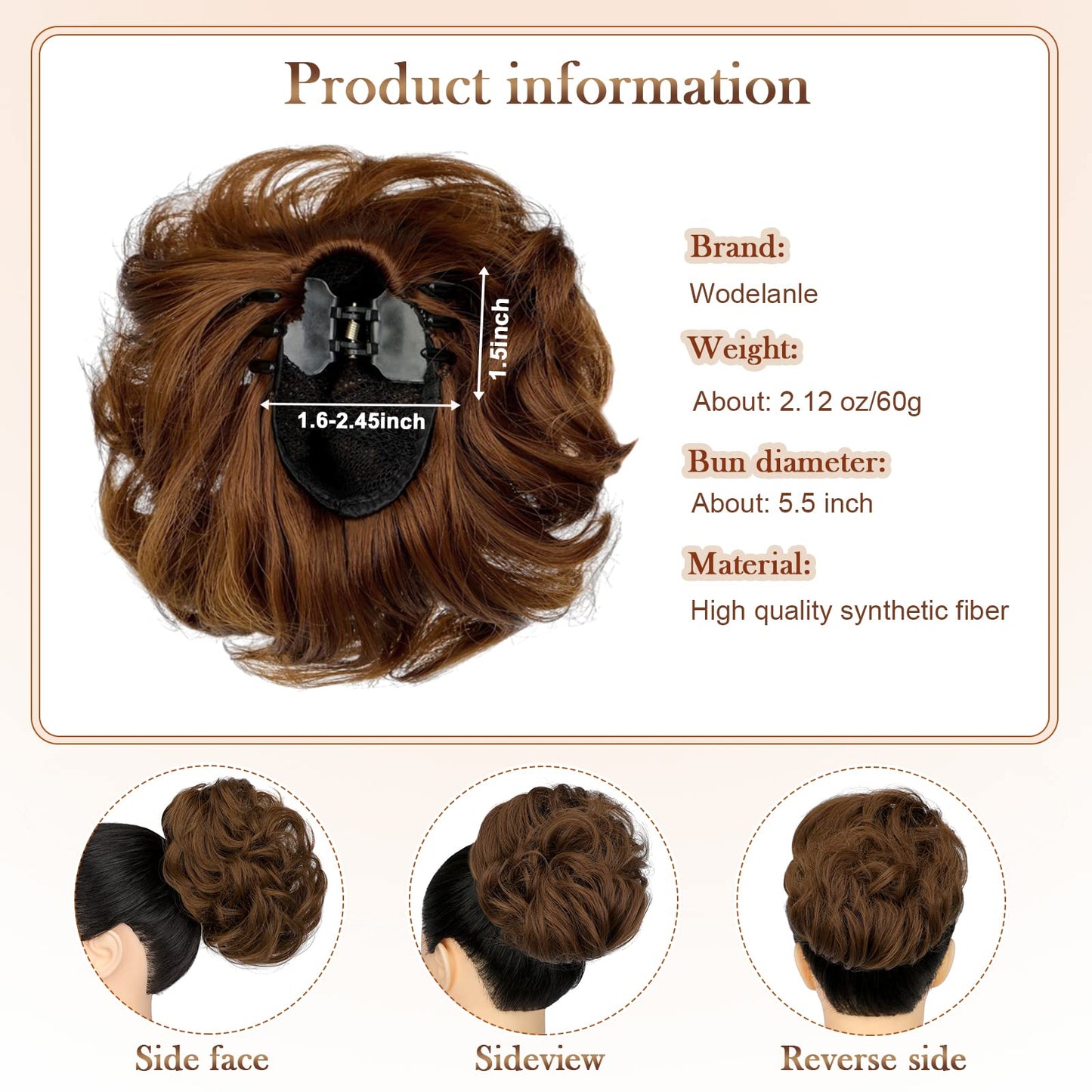 Wodelanle Claw Clip Messy Bun Hair Piece Wavy Hair Bun Curly Messy Bun Hair Piece Synthetic Tousled Updo Hair Extensions Ponytail Scrunchies Hairpieces for Women,Light Brown