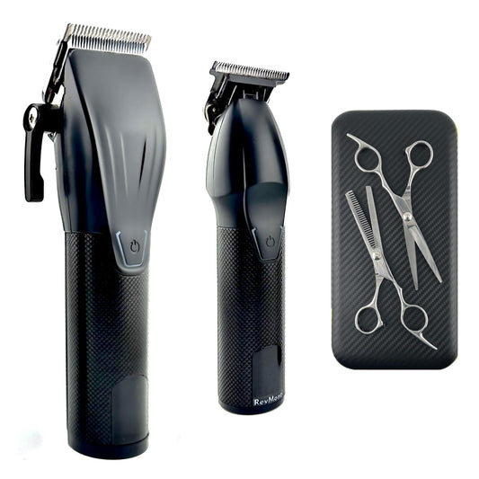 RevMont Multi-Speed Clipper Set, Gear Shifting, 20-Piece Grooming Kit for Men, T-Blade Plus King Clipper, Rechargeable Hair Trimmers, Metal Grip, Carbon Steel Blades, All-in-one Barber Set