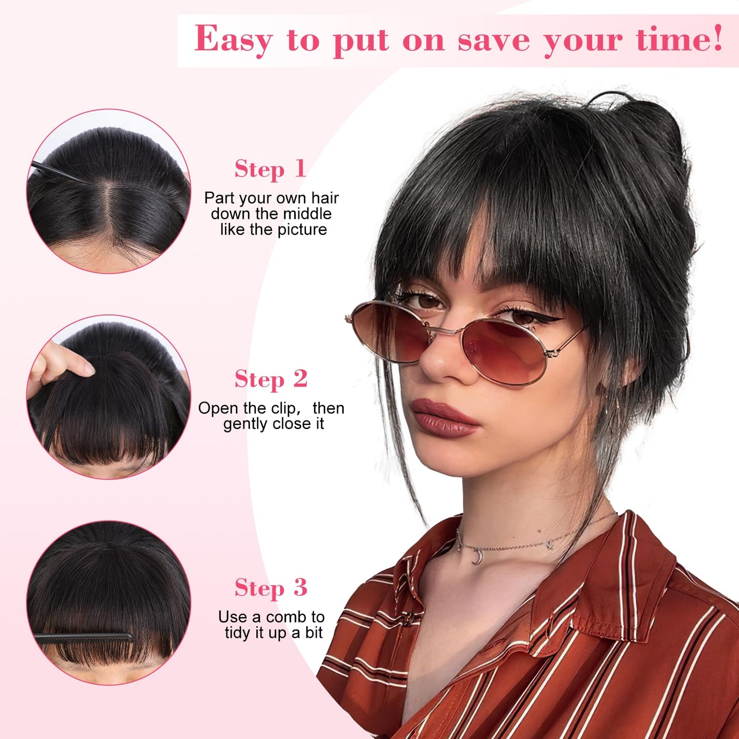 AISI BEAUTY Clip in Bangs-Fake Bangs Hair Clip 100% Real Human Hair Bangs French Bangs Fringe with Temples Flat Neat Fake Thick Hairpieces for Women(Black)