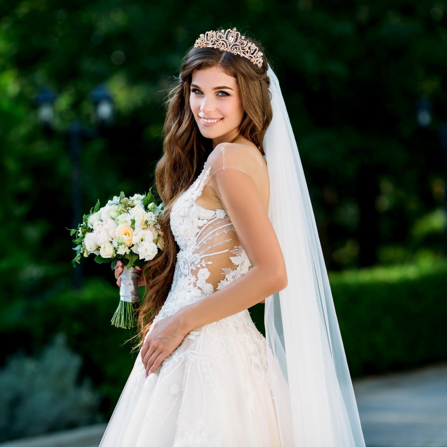 Rose Gold Crown for Women Birthday Queen Sash & Rhinestone Tiara Set Birthday Decoration Rhinestone Headband Glitter Crystal Hair Accessories for Party(Rose Gold1&Sash)