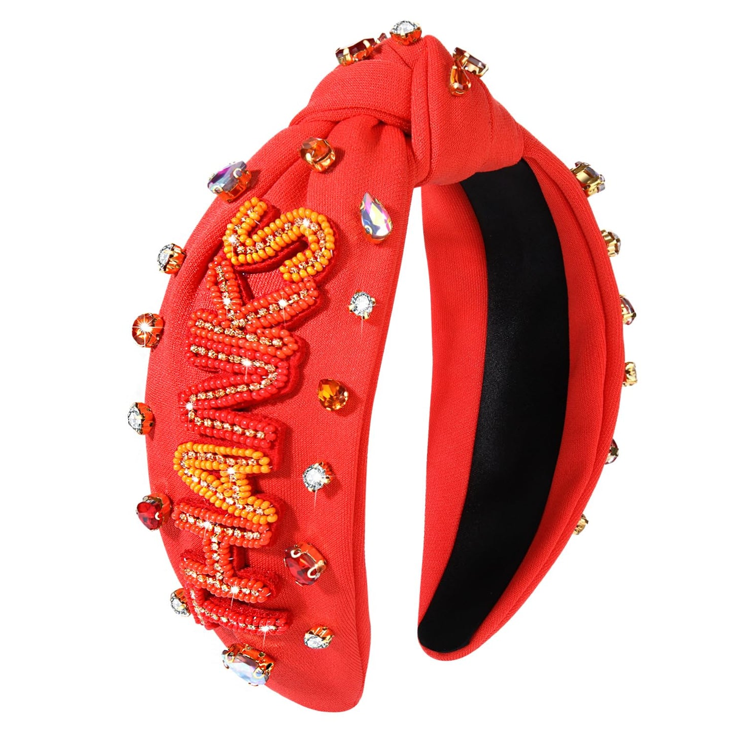 Thanksgiving Fall Headband for Women Thanksgiving Accessories Beaded Thanks Knotted Headband Embellished Jeweled Rhinestone Crystal Pearl Top Knot Headband Autumn Fall Outfits Holiday Gifts (THANKS)