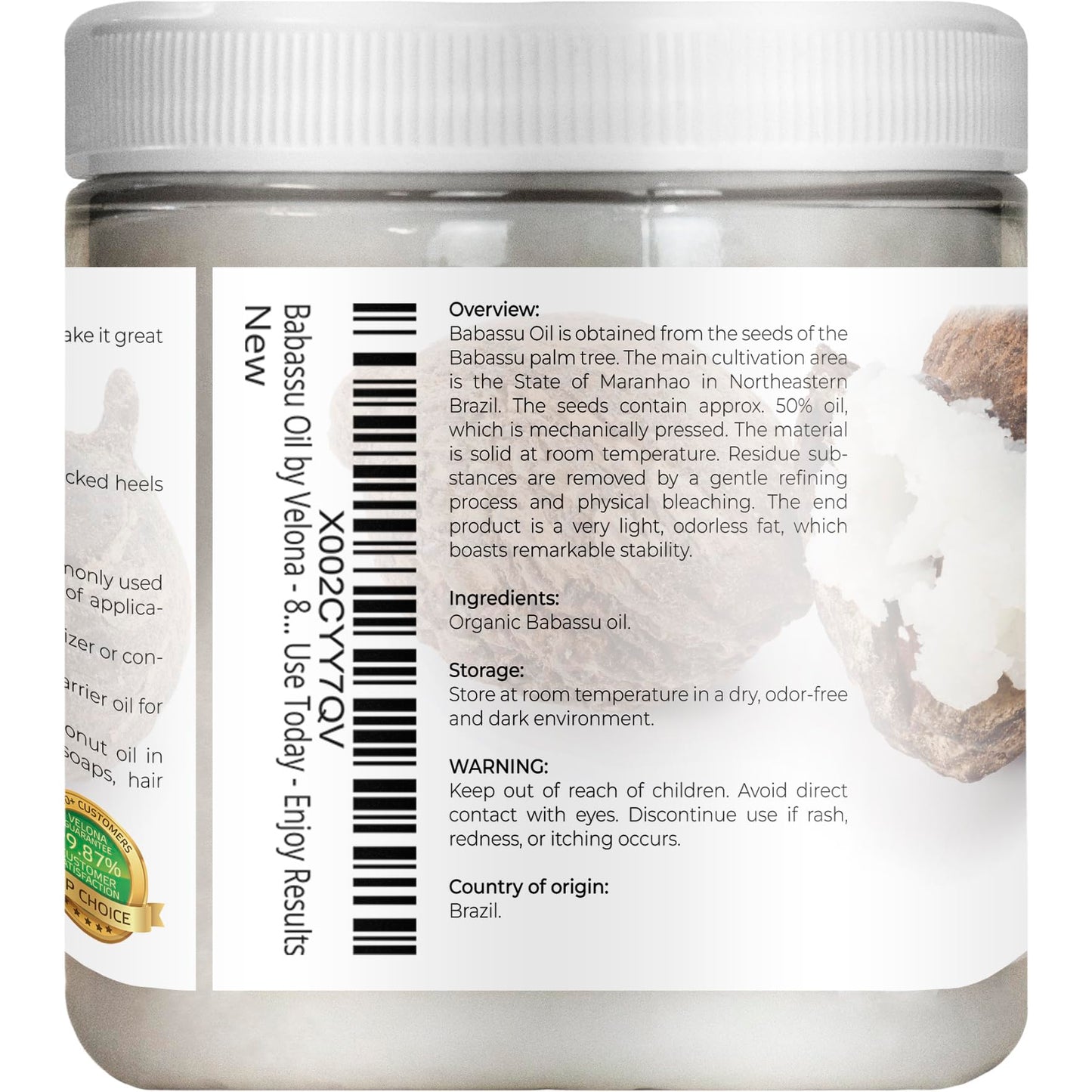 velona Babassu Oil USDA Certified Organic - 8 Fl Oz | 100% Pure and Natural Carrier Oil | Refined, Cold Pressed | Face, Hair, Body & Skin Care and Cooking | Use Today - Enjoy Results…