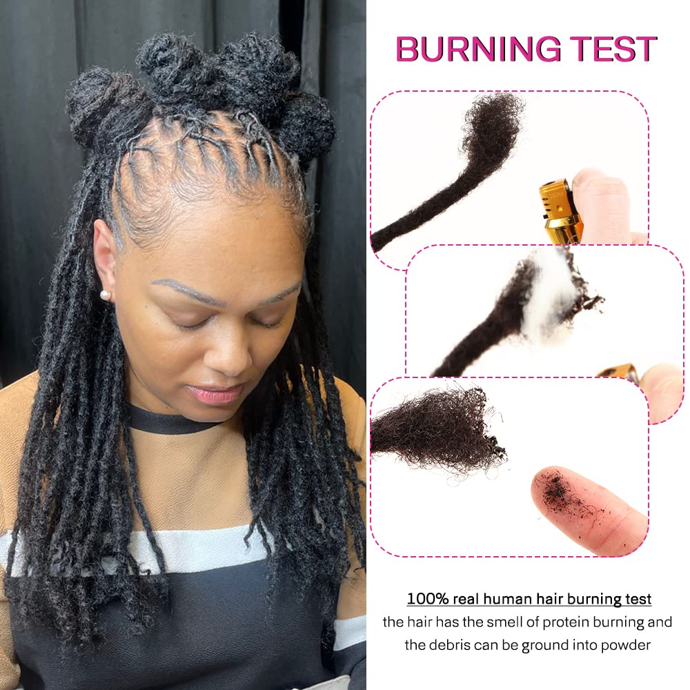 Orientdreads Human Textured Loc Extensions 0.6cm Loc Extension Human Hair,Natural Curly Hair,Full Handmade (12in 0.6cm 20 strands),Natural black)