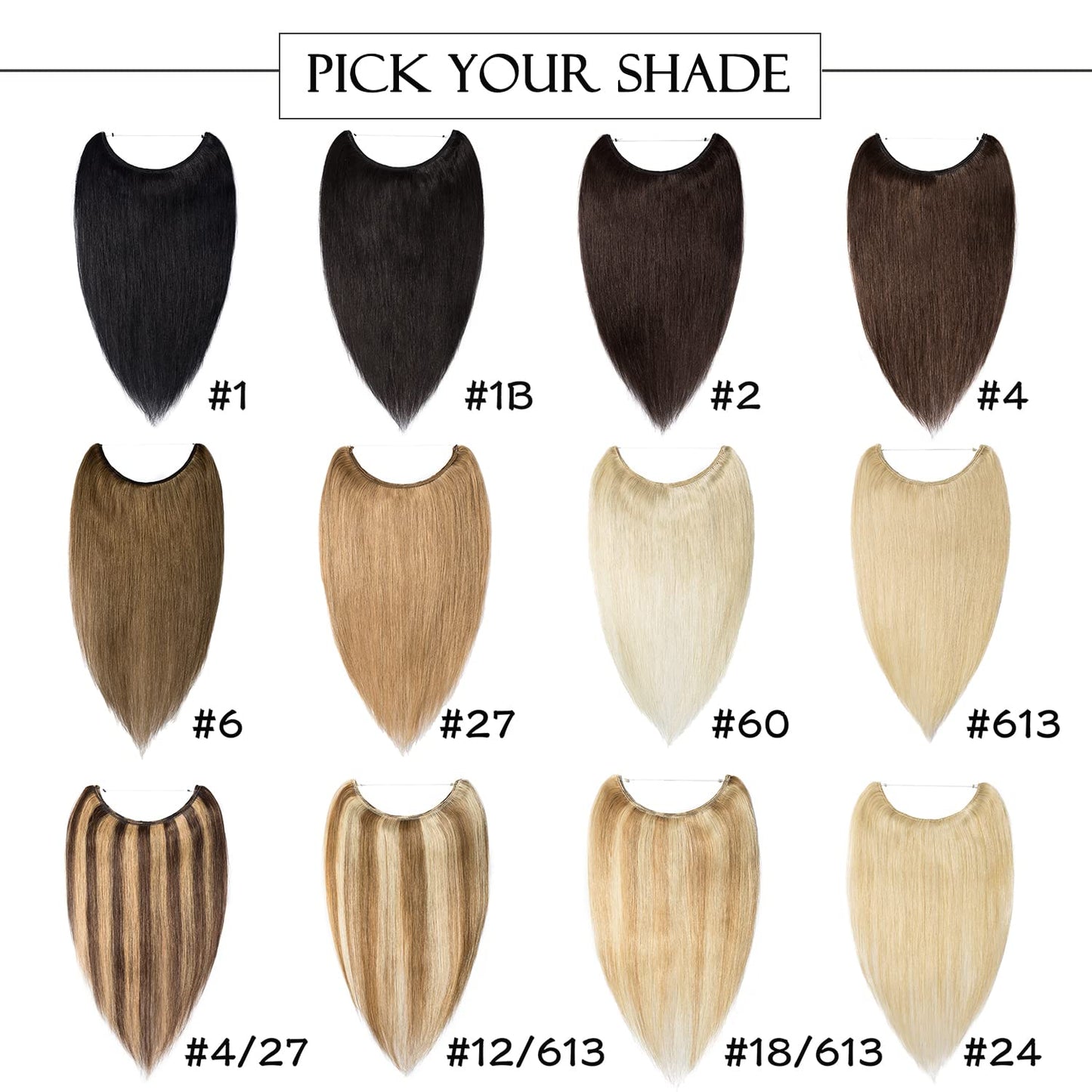 S-noilite Invisible Wire Human Hair Extensions 20inch 70g Secret Hairpieces with 2 Clips Adjustable Headband Fish Line Hairpieces For Women #1 Jet Black