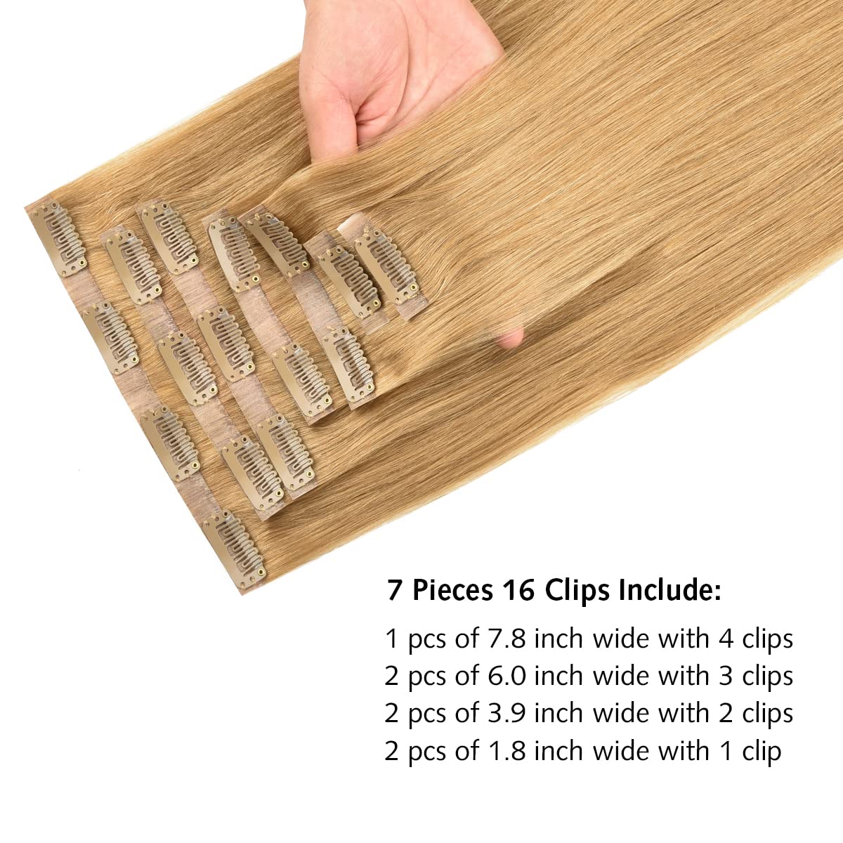 Rose bud Clip In Hair Extensions Real Human Hair Remy 7Pcs 16 Clips Seamless Weft Hair Extensions Human Hair