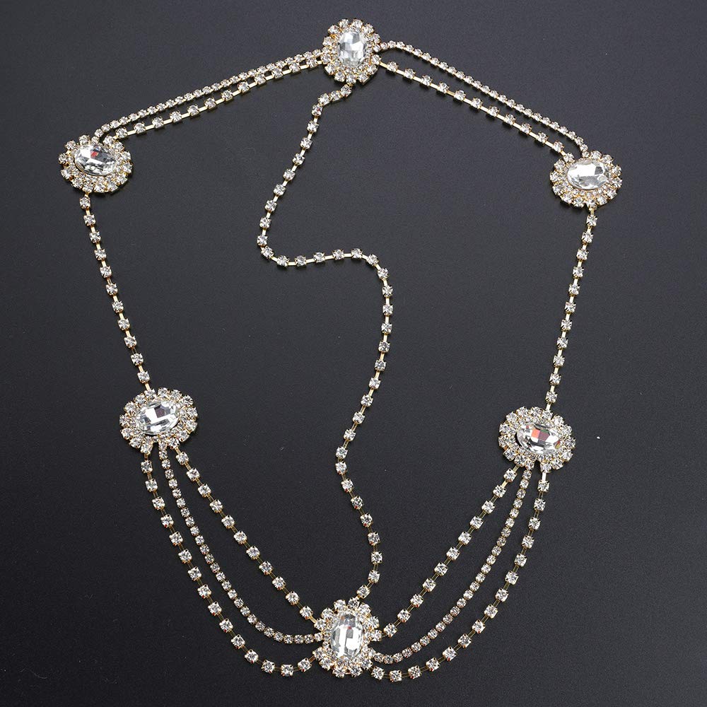 Xerling Clear Rhinestones Head Chain Crystal Headpiece for Women Girls Layered Chain Headband Bling Hair Accessories for Wedding Bridal Festival Costume (Gold)