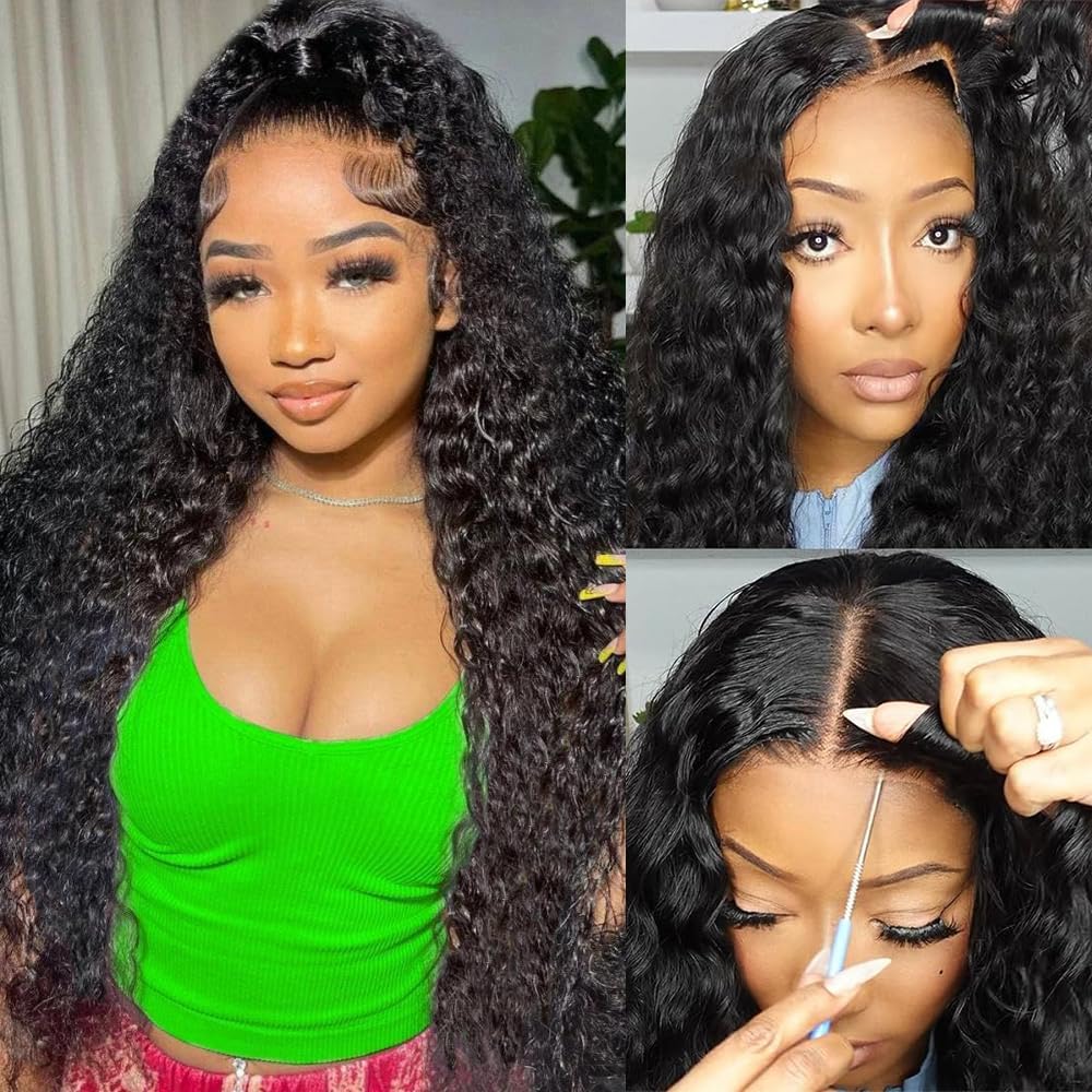 Wear and Go Glueless Wigs Human Hair Pre Plucked Pre Cut for Beginners Deep Wave Lace Front Wigs Human Hair for Women HD Lace Frontal Wigs 180% Density 13x4 Curly Lace Wig with Baby Hair 20inch