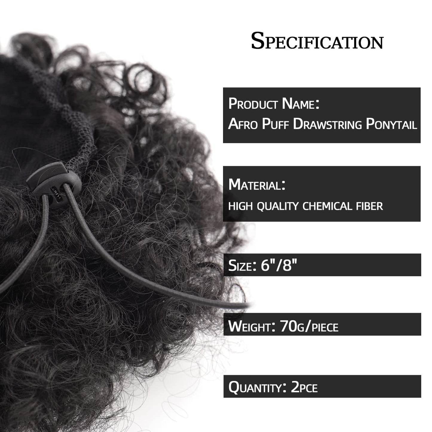 Afro Puff Drawstring Ponytail 2packs Fluffy Short Kinky Curly Hair Bun for Black Women (8INCH, 1B)