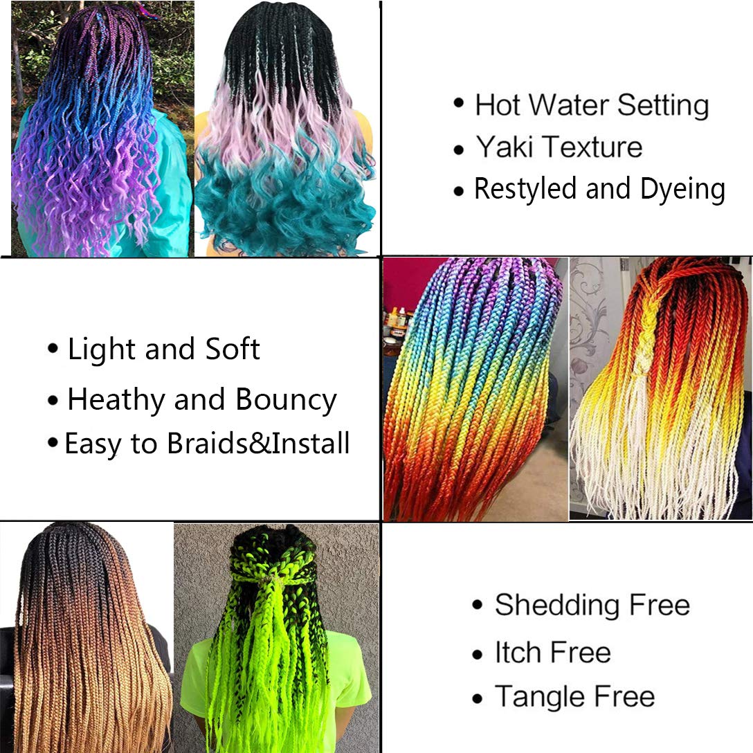 Braiding Hair Extensions 24 Inch Braiding Hair for Women Synthetic Ombre Jumbo Hair Extension for Crochet Braids Hair Hot Water Setting (24 Inch, Ombre Black to Deep green to Green)