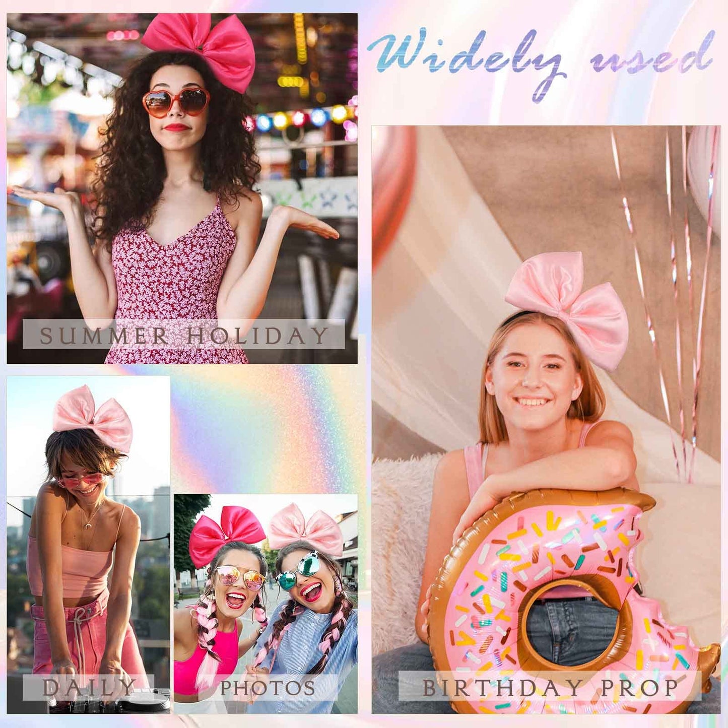 Olbye Bow Headbands with Large Bowknot - Red and Hot Pink Hair Accessories for Halloween, Christmas Party, Costume, Cosplay (2Pcs)