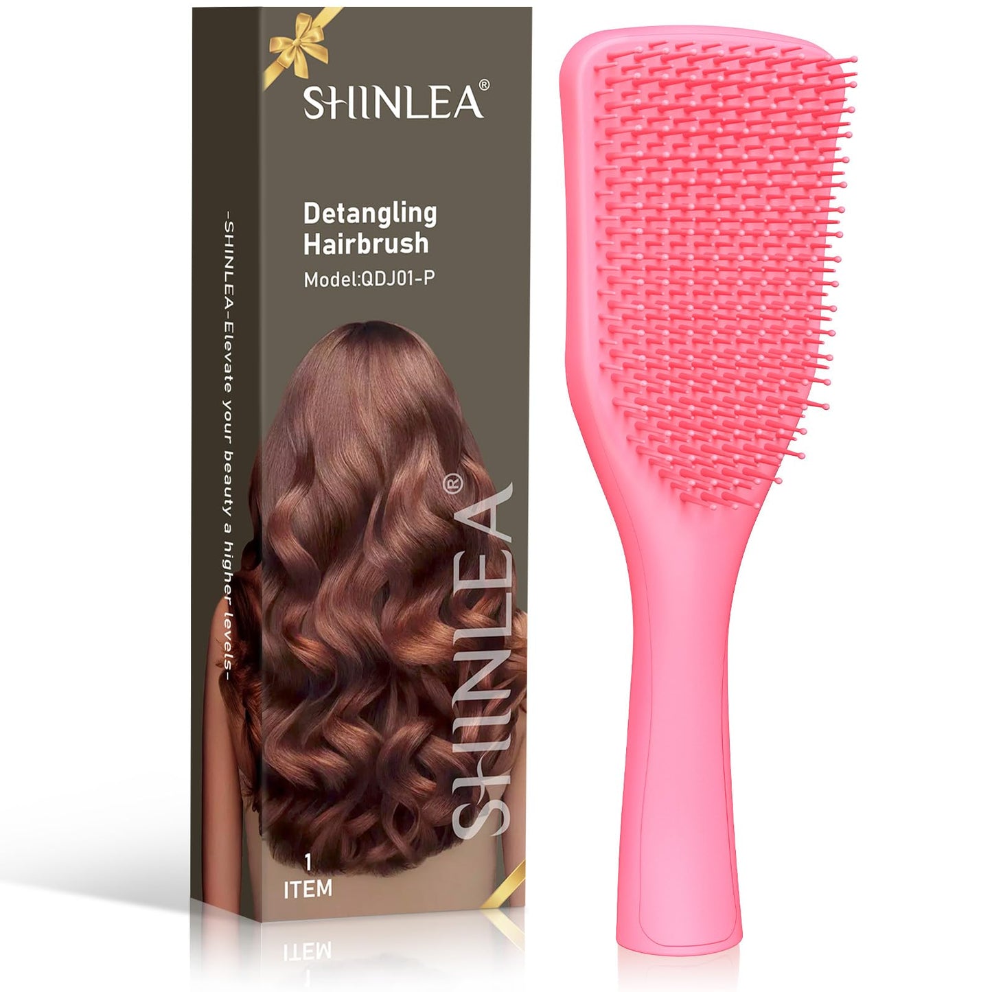 SHINLEA No Tangle Detangler Hair Brush for Wet & Dry Hair, Wave-shaped Soft Bristle Hairbrush for Reduces Breakage, Lightweight Travel Brush Detangling All Hair Types, Pink