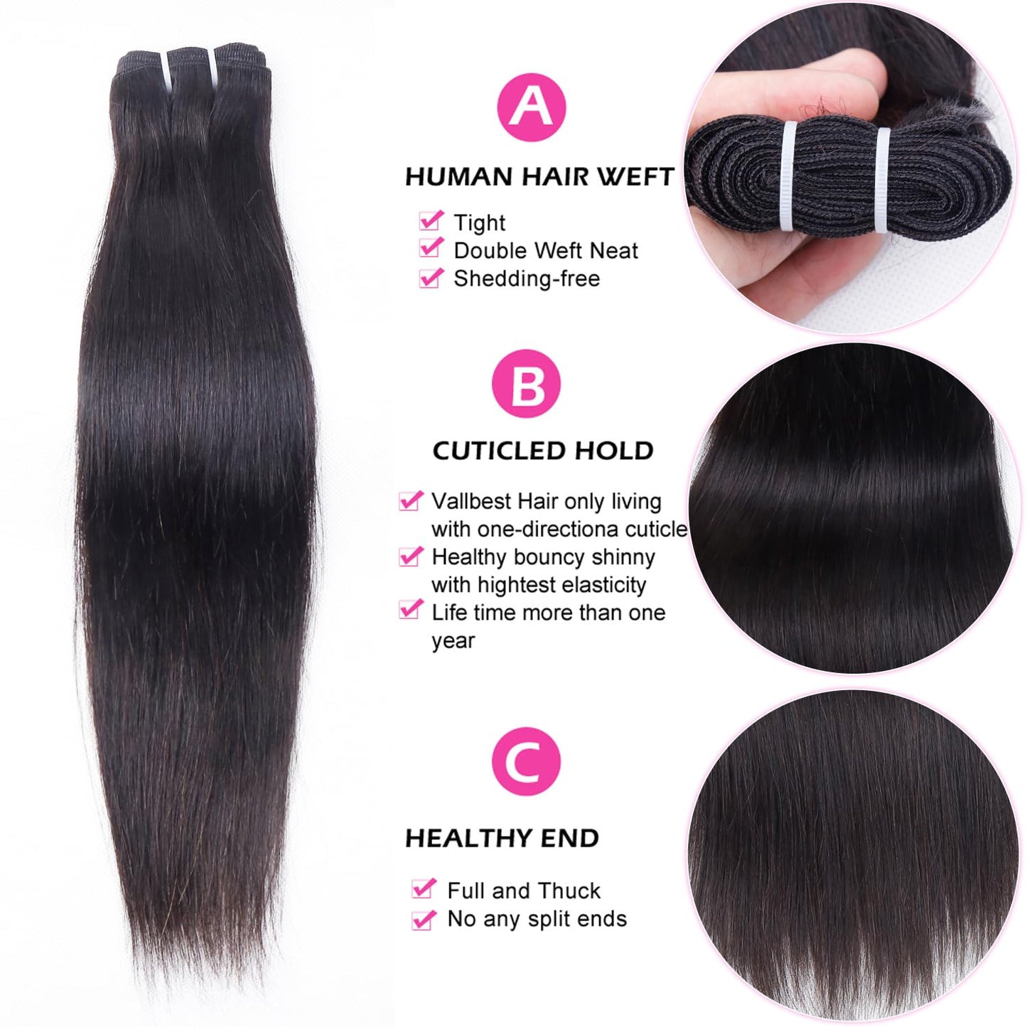 Afrodiva Straight 3 Bundles Human Hair 20 22 24 Inch 100% Unpro cessed Brazilian Virgin Human Hair Bundles Double Weft Weave Bundles Straight Hair 70g/Bundle Hair Natural Color