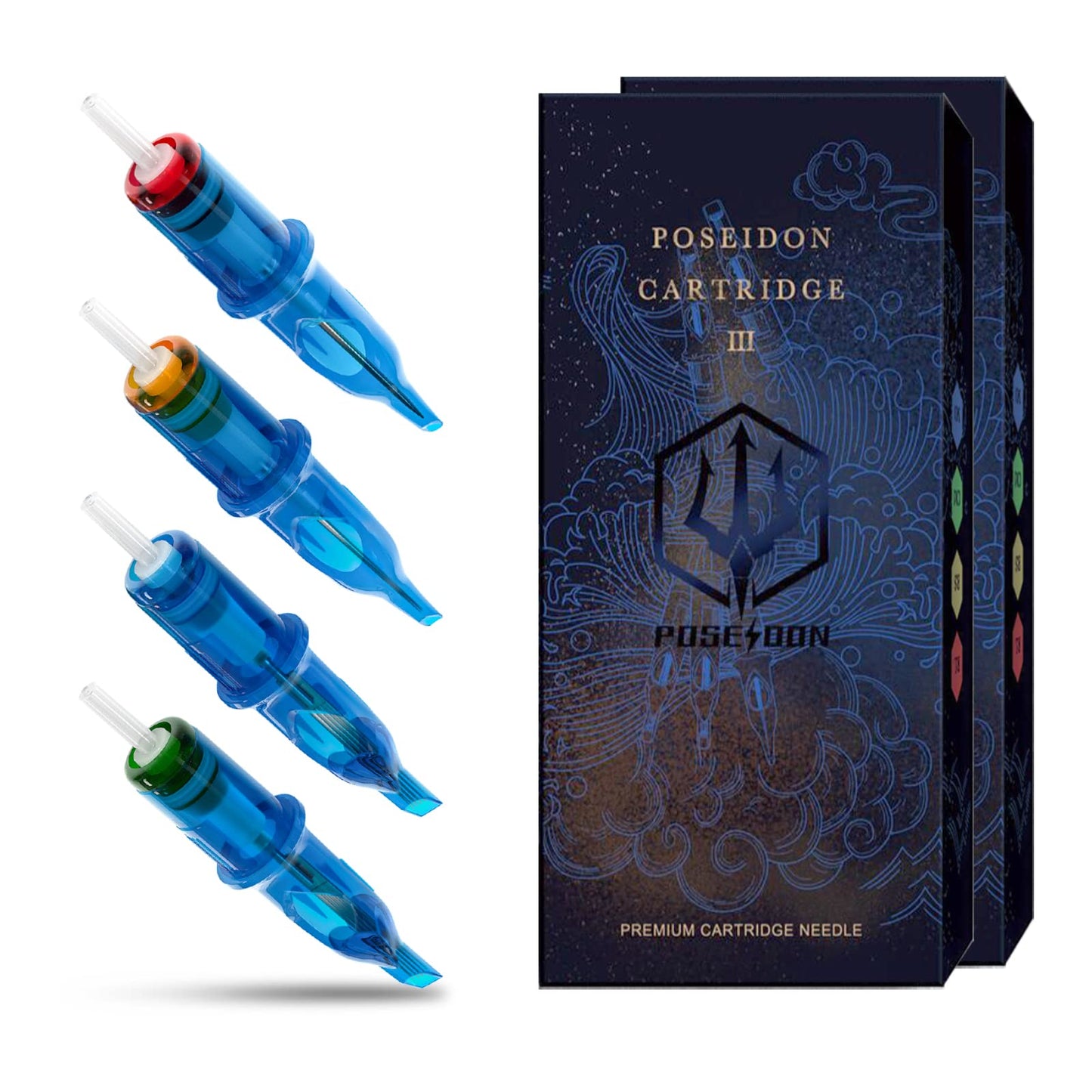 POSEIDON V3 Tattoo Cartridge Needles 30Pcs with Membrane Safety Cartridges Disposable Tattoo Needle for Tattoo Artists Round Shader (1203RS)