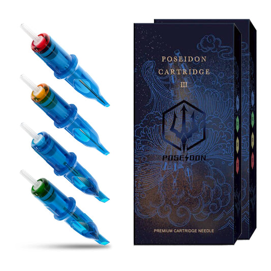 POSEIDON V3 Tattoo Cartridge Needles 30Pcs with Membrane Safety Cartridges Disposable Tattoo Needle for Tattoo Artists Round Shader (1203RS)