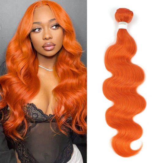 REMY HAIR Body Wave Bundles Human Hair Orange Hair Extensions for Black Women Colored Bright Orange Hair Weave Bundles 1pc 20 Inch