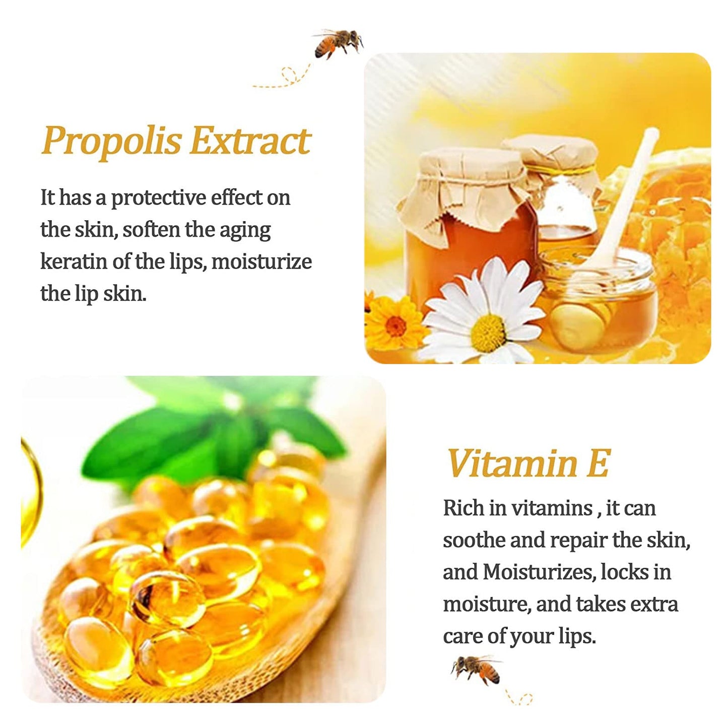 2 Pcs Bee Lip Balm Honey Pot, Honey Lip Mask Propolis Moisturizing Hydrating Prevention Dry and Cracked Lip Scrubs Exfoliator (2 Honey)