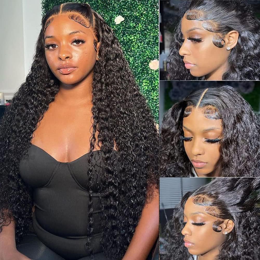 RMPYBY Deep Wave Lace Front Wigs Human Hair Wigs for Women 13x4 HD Deep Curly Lace Front Wig Human Hair 180% Density Lace Frontal Wigs Human Hair Pre Plucked with Baby Hair (24 Inch)