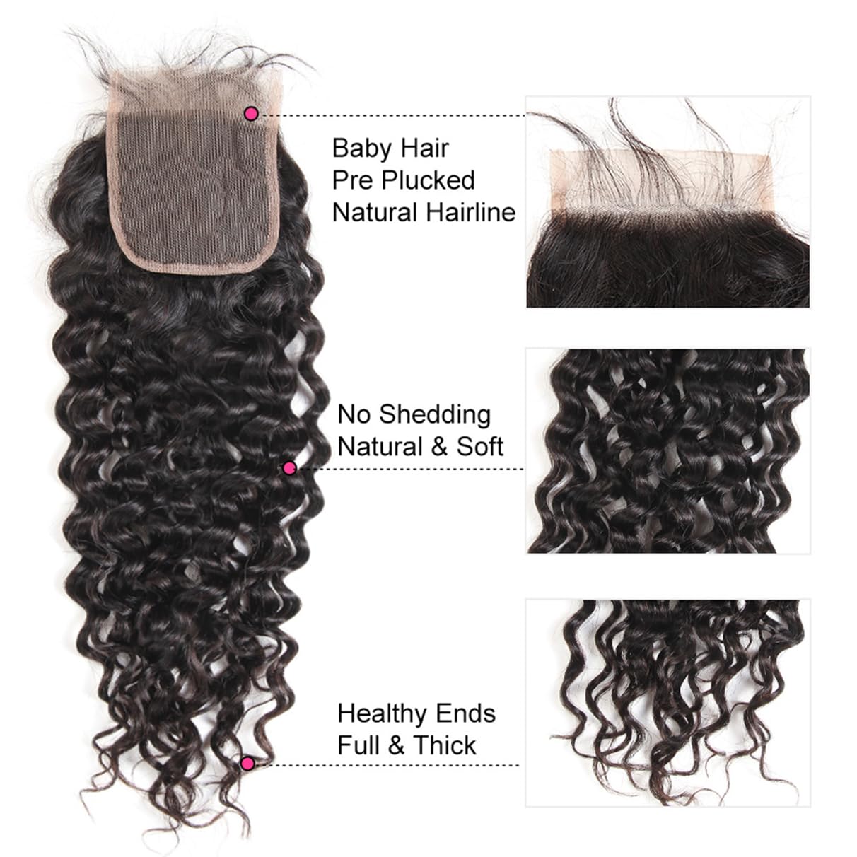 Brazilian Water Wave 5x5 Lace Closure 100% Unprocessed Human Virgin Hair Natural Wave Closure Pre-Plucked Hairline Wet And Wavy Curly Closure With Baby Hair (20inch, 5x5 water wave closure)
