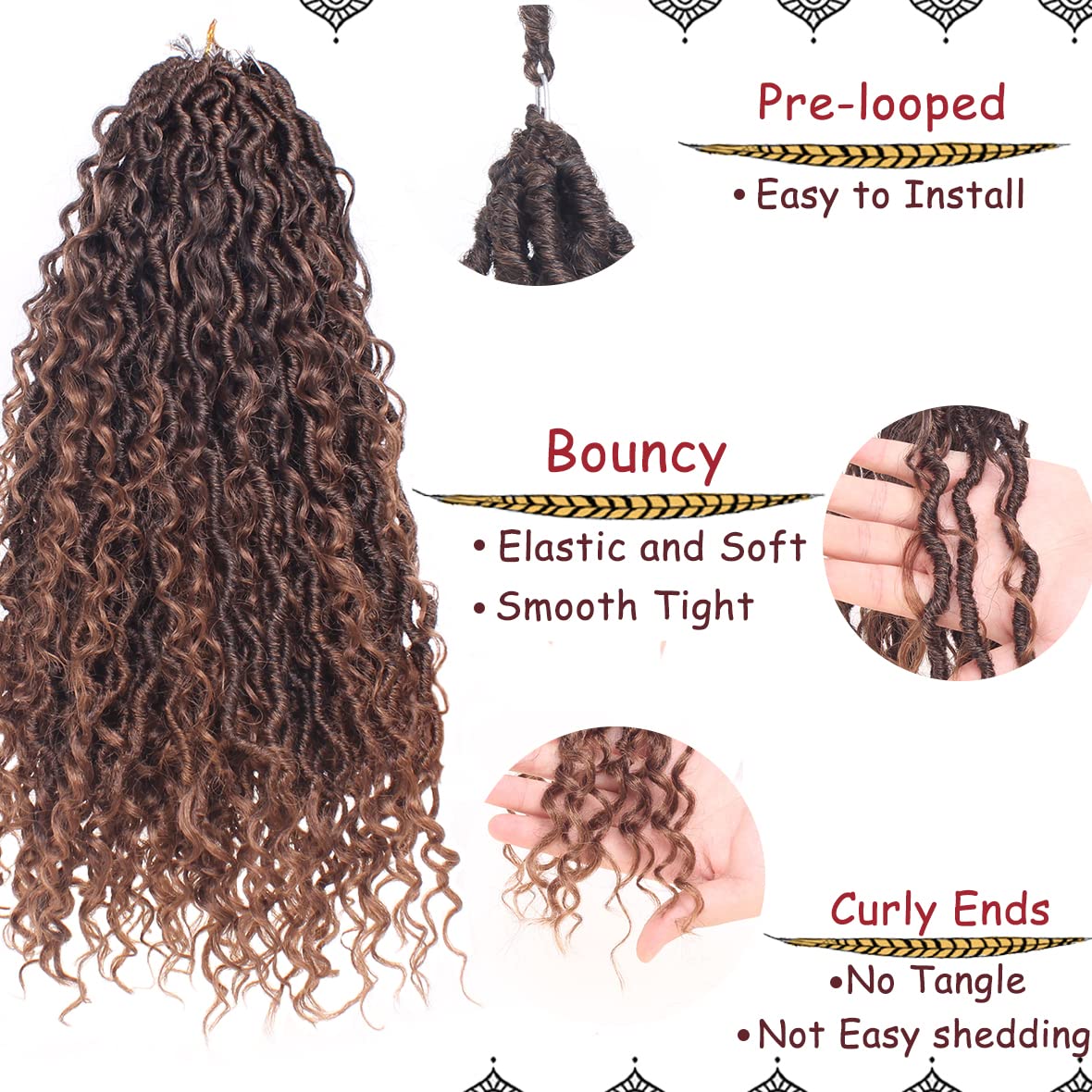 Beverlee 18 Inch Goddess Locs Crochet Hair 8 Pcak Boho Faux Locs Boho Goddess Locs Crochet Locs Pre Looped Soft Hippie Locs Synthetic Bohemian Curly Crochet Locs Hair for Black Women T30#