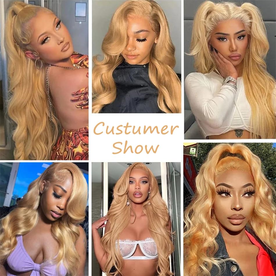 SOSATISFY Body Wave Honey Blonde Wig Human Hair 13x4 Honey Blonde HD Lace Front Wig Human Hair 200% Density 27# Colored Human Hair Wigs Pre Plucked with Baby Hair (18 inch)