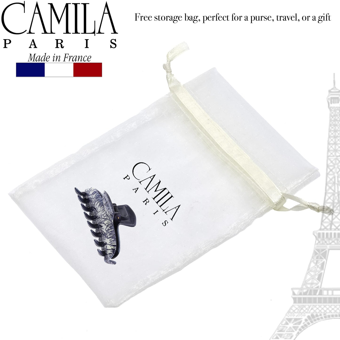 Camila Paris CP3320 French Hair Clip for Women Thick Hair for Long Curly Wavy Hair, Violet, Girls Hair Claw Clips Fashion Styling Hair Accessories for Women, Strong Hold No Slip Grip, Made in France