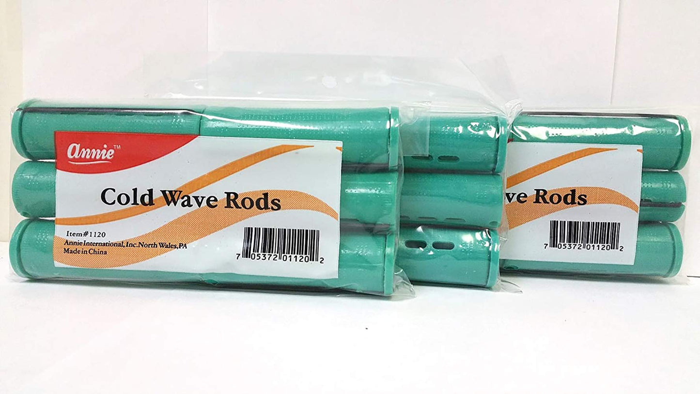 Annie Jumbo Cold Wave Rods with Rubber Band for Hair Curling and Perm Styling - Green - Set of 3 Packs of 6 (18 Pieces)