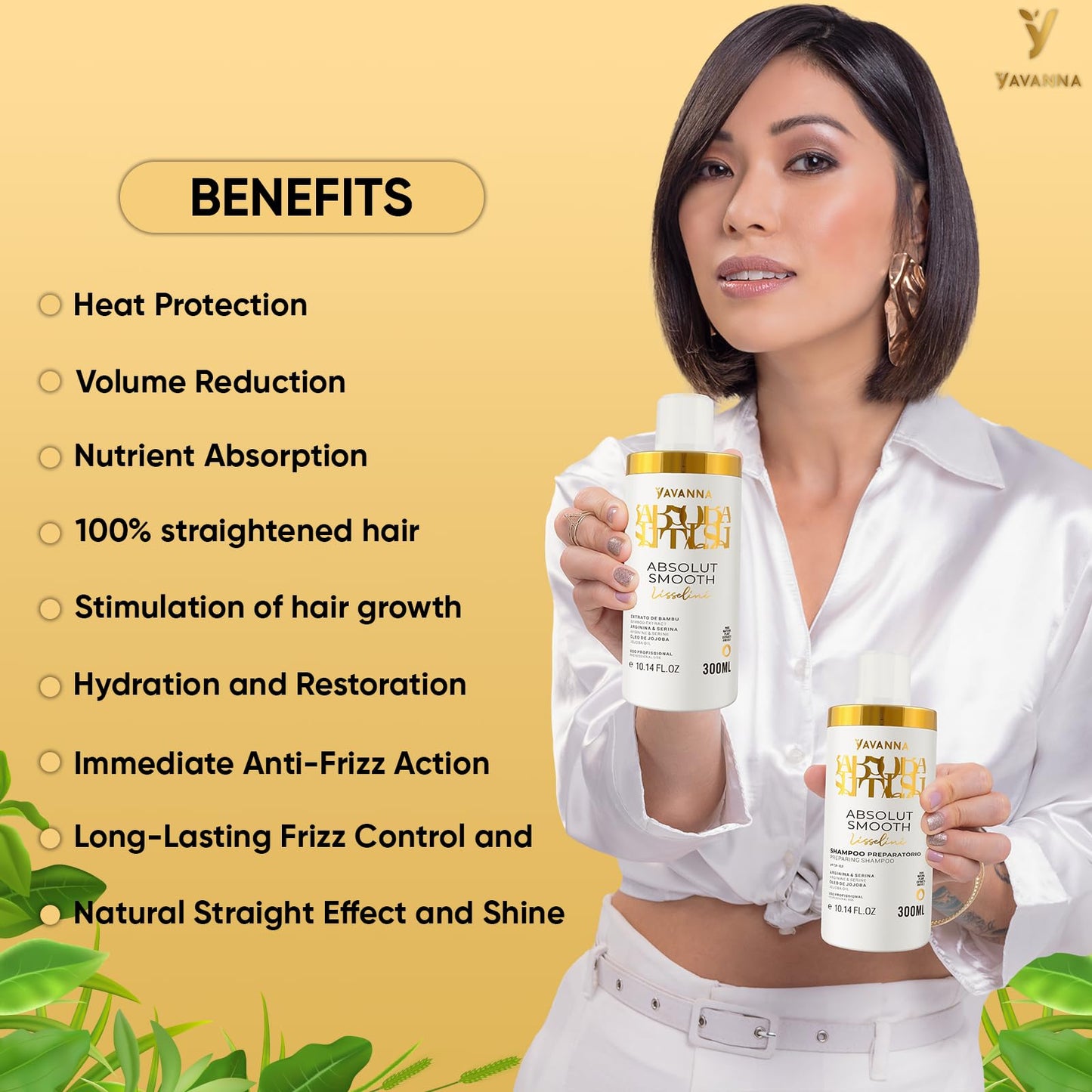 Yavanna - Absolut Smooth Kit - Brazilian Smoothing Treatment - With the New Active called Lisselini it Smooths and Treat the Hair All At The Same Time (300ml / 10,14 Fl. Oz)