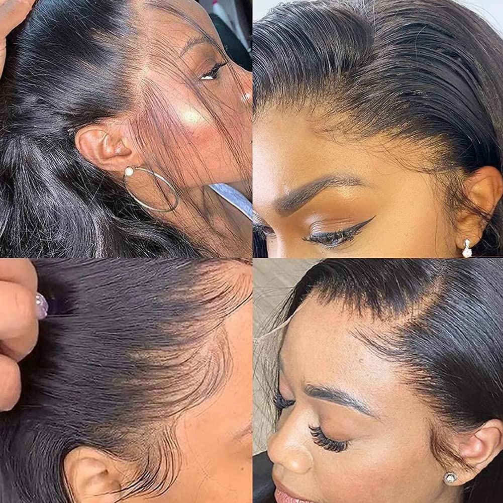 QD-Tizer Long Straight Lace Front Wigs Human Hair Pre Plucked with Baby Hair Glueless 150% Density 13x4 HD Lace Frontal Human Hair Wigs for Black Women Natural Hairline