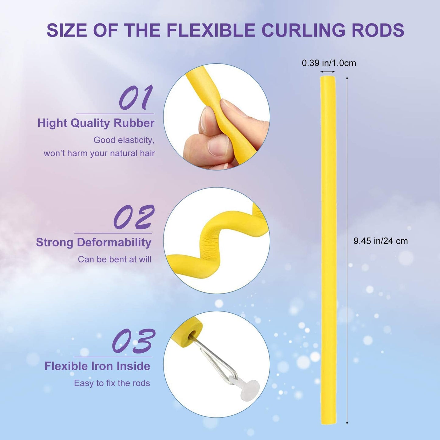 3Pack Flexible Curling Hair Rods Soft Foam Hair Rollers Twist-Flex Foam Hair Curlers No Heat Spiral Curlers for Long Medium Short Hair(Diameter 1.0cm,30Rods)