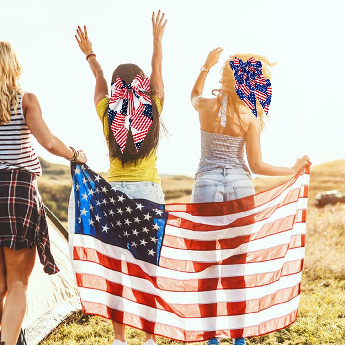 4th of July Large Patriotic Bow Hair Clips - American Flag Independence Day Hair Accessories for Girls, Toddlers, Kids, Little Girls