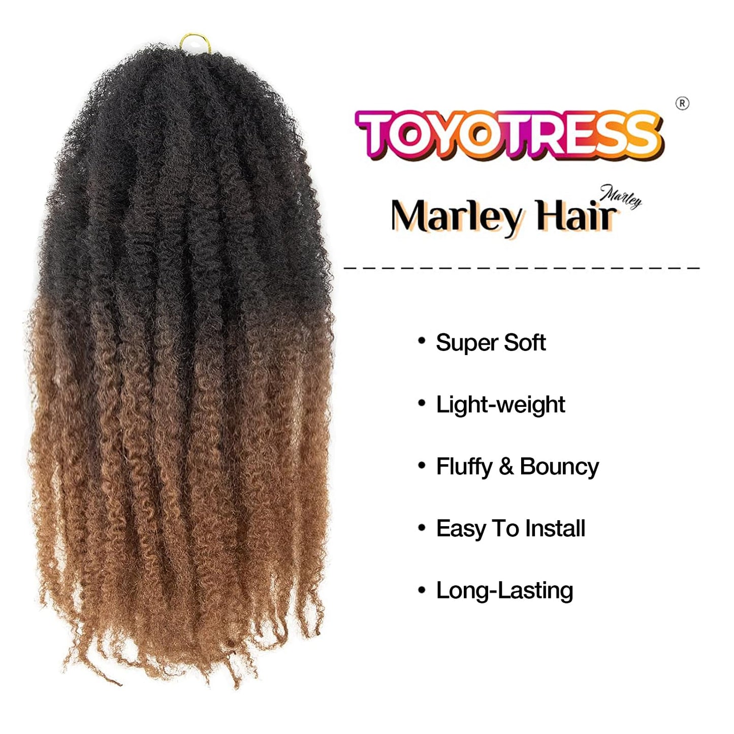 Toyotress Marley Twist Braiding Hair - 18 Inch Ombre Brown Long Marley Hair For Faux Locs, Afro Kinky Curly Marley Twist Crochet Hair Extensions Synthetic Crochet Braids (18 Inch, OT30-6P)