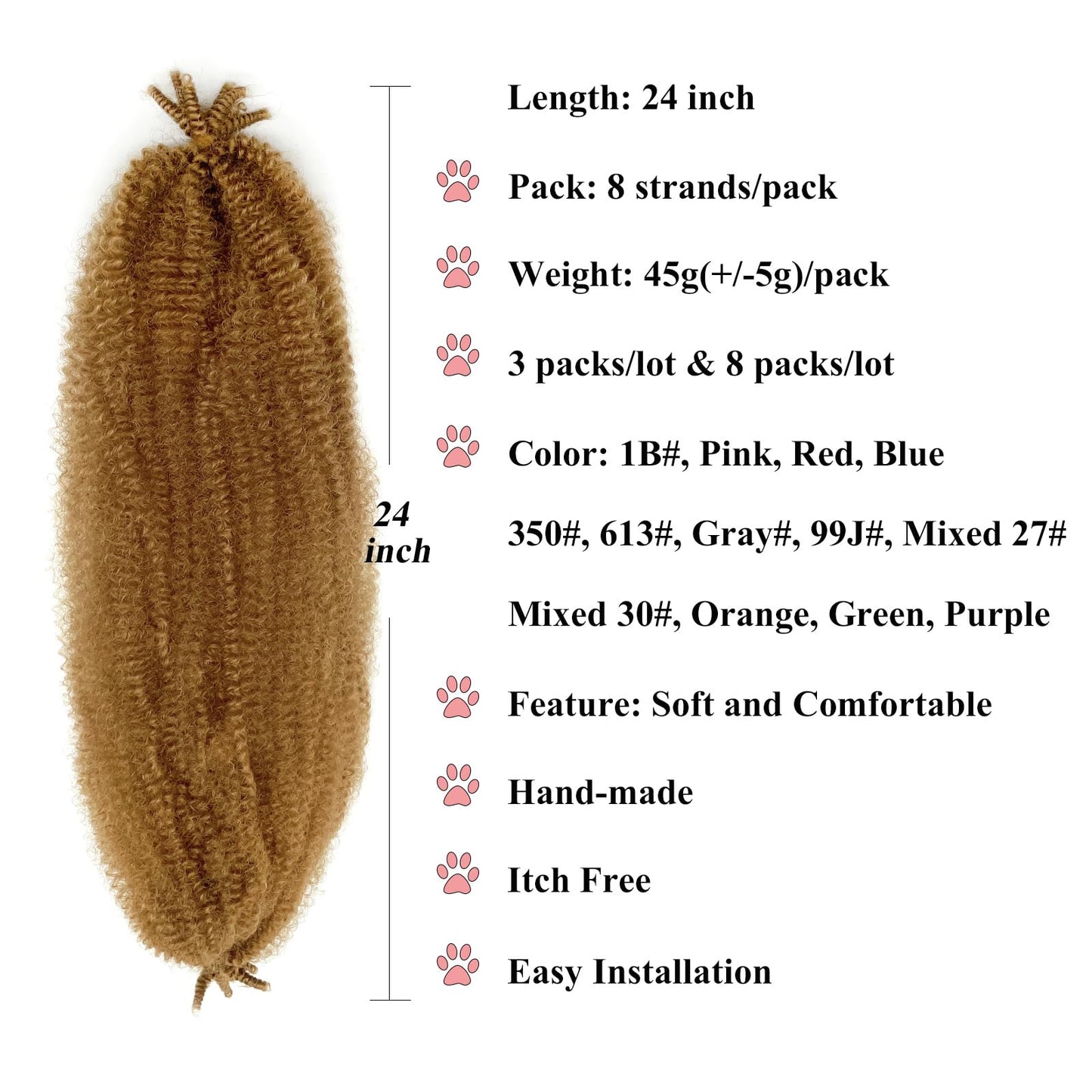 27 Blonde Spring Twist Marley Hair for Faux Locs Afro Cuban Twist Hair 24 Inch Marley Twist Braiding Hair Spring Twist Crochet Hair Springy Afro Kinky Twist Hair Jamaican Twist Braid Hair for Women