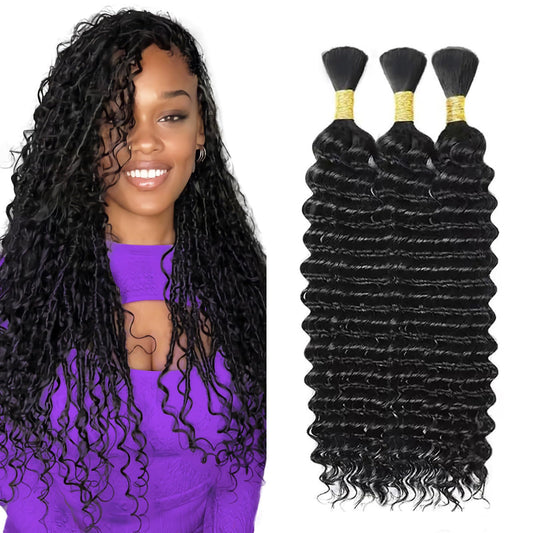 ZFY Human Braiding Hair 150g 20 Inch Deep Wave Bulk Human Hair for Braiding Boho Braids 100% Unprocessed Brazilian Virgin Human Hair Extensions No Weft 3 Bundle/Pack Natural Color