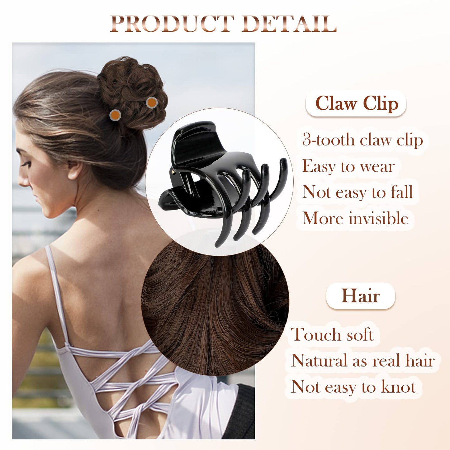 Wodelanle Claw Clip Messy Bun Hair Piece Wavy Hair Bun Curly Messy Bun Hair Piece Synthetic Tousled Updo Hair Extensions Ponytail Scrunchies Hairpieces for Women,Light Brown