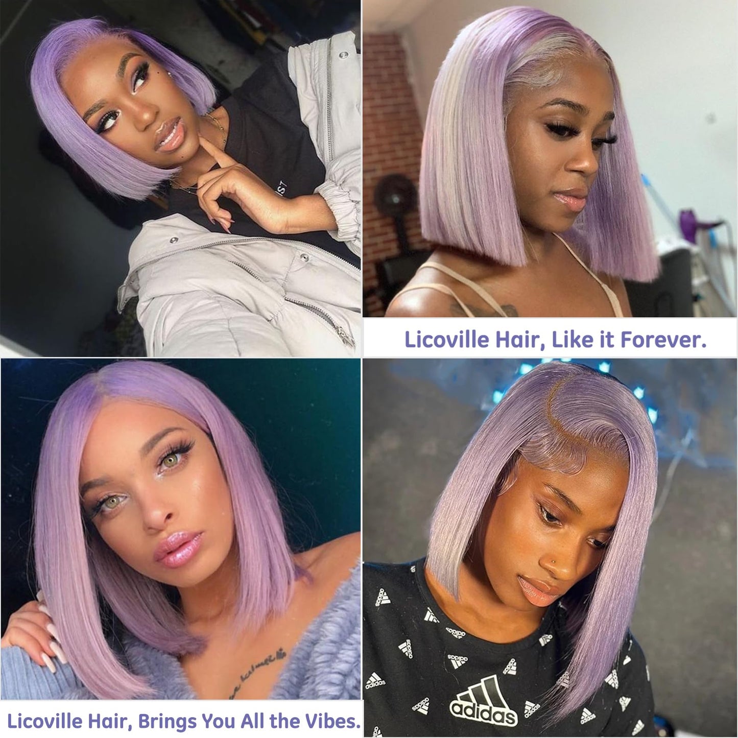 Short Human Hair Wigs Light Purple Bob Wig 13x4 Lace Frontal Wig Human Hair Straight Lilac Bob Wigs for Black Women Pre Plucked Colored HD Lace Glueless Bob Wig Human Hair 14 Inch 180% Density