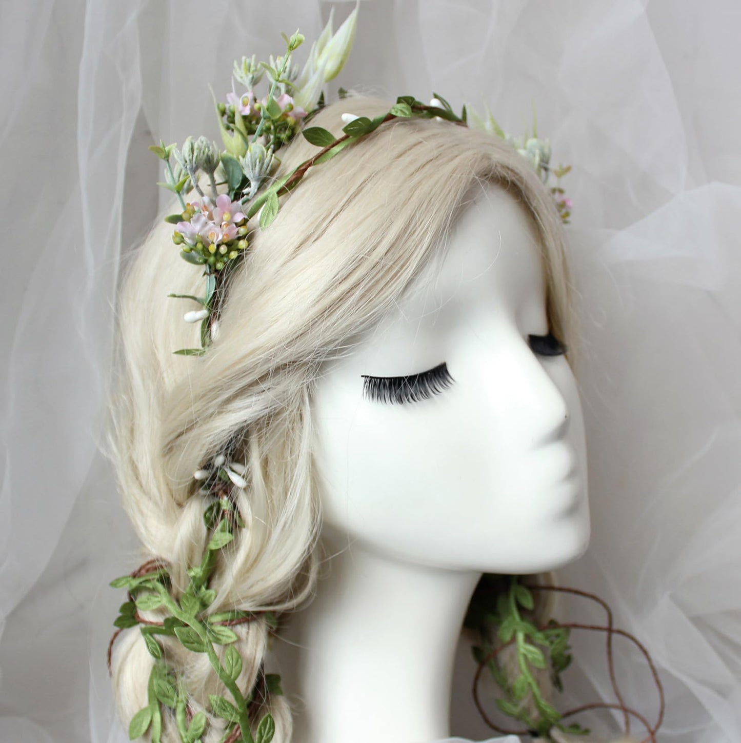 Trepveter Flower Vine Crown Bridal Floral Headband Hair Wreath Flower Headpiece Halo Cosplay Halloween Bridal Wedding Photo Props Renaissance Party Prom Green