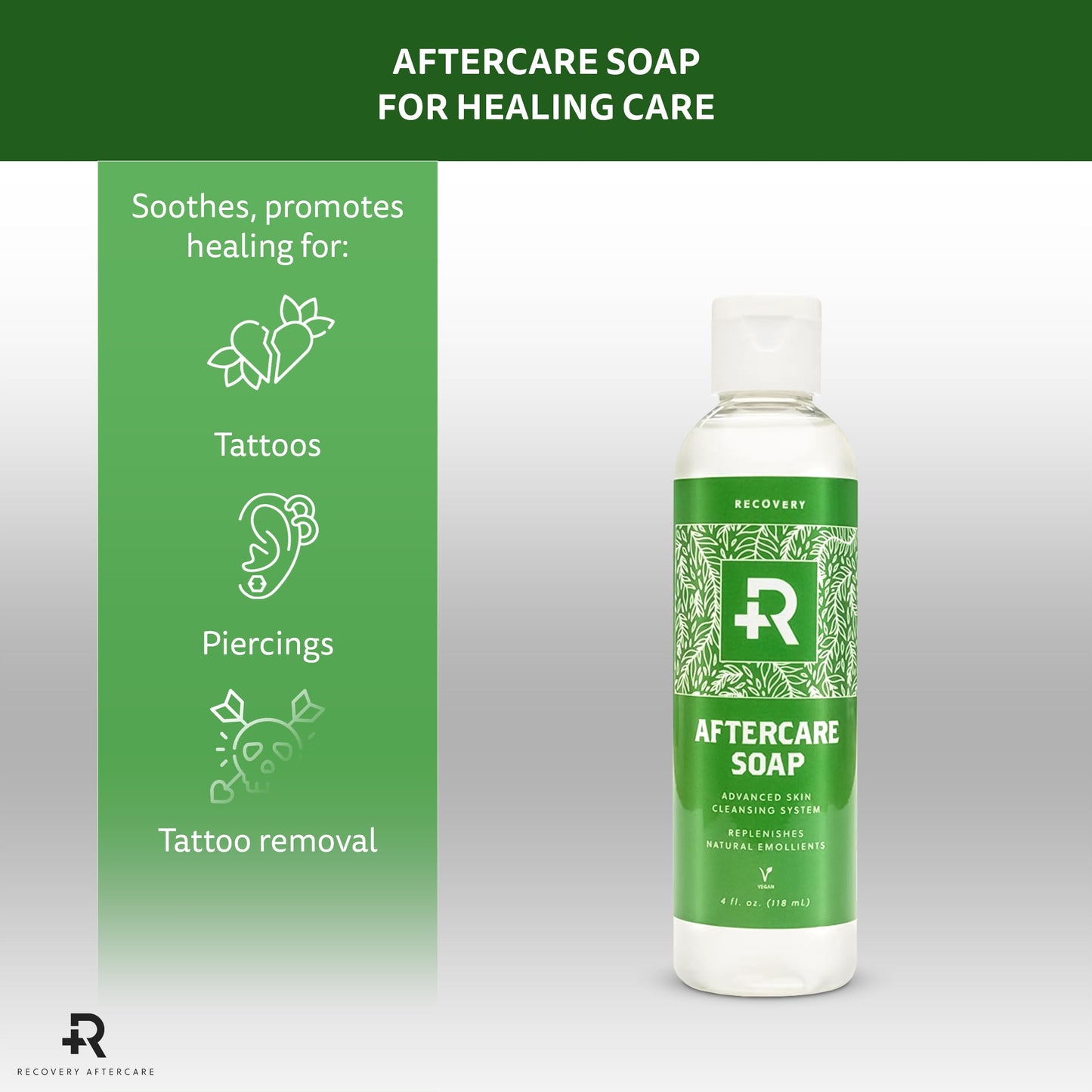 Recovery Aftercare - Aftercare Soap - Hydrating, Gentle Cleanser for Body Modification Aftercare - Natural Wash for Piercing & Tattoo Aftercare (4 oz)