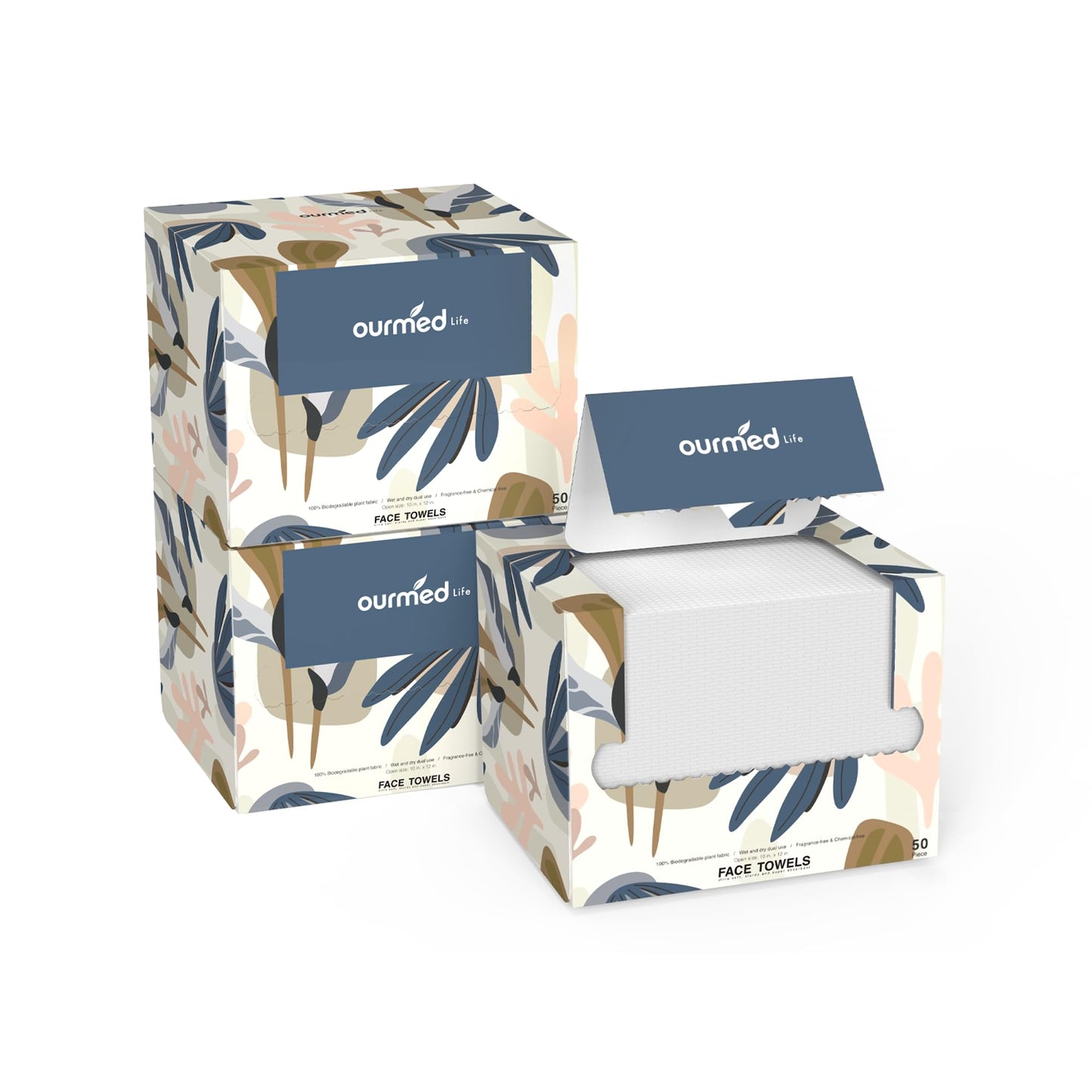 Ourmed Life Disposable Face Towel | 150 Count Lint-Free Biodegradable Clean Towels | Dry Makeup Remover Wipes | Super Soft & Thick for Sensitive Skin | 10-Inch X 12-Inch Extra Large Size | Pack of 3