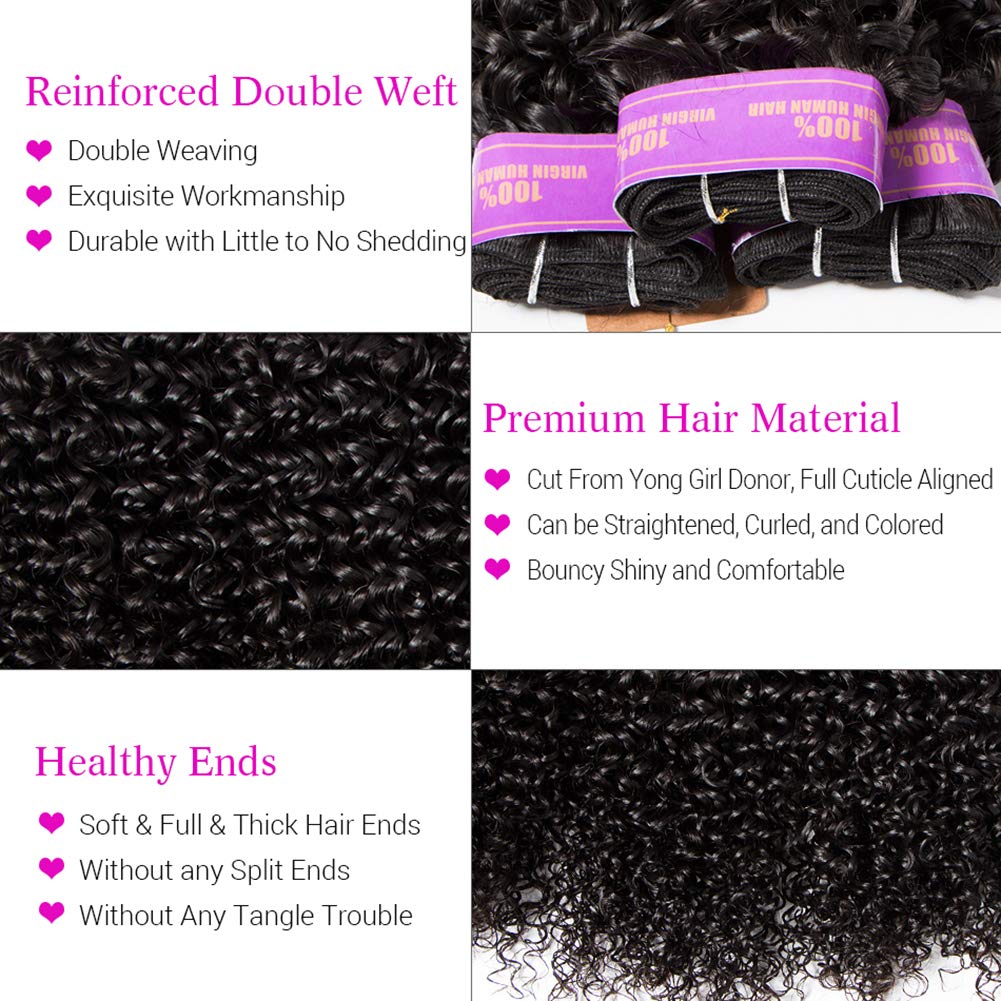 RECOOL 10A Brazilian Hair Bundles Curly Hair Products Human Hair Extensions One Piece Separately Bundle Single Bundle Hair Natural Color(1 bundle 16 inch, curly)