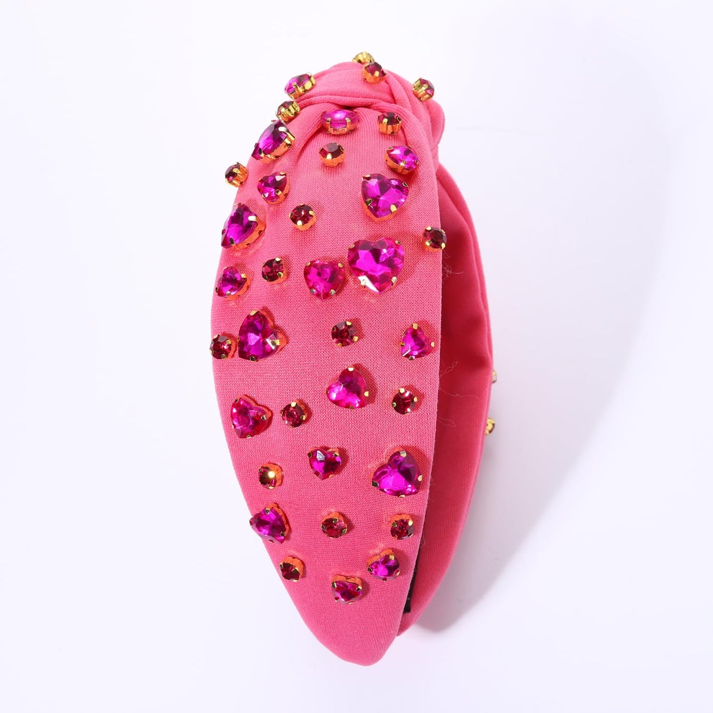 Valentine’s Day Heart Headbands for Women Valentine’s Day Accessories Jeweled Beaded Heart Knotted Headband Pink Red Rhinestone Wide Top Knot Headband Valentine Party Favors Gifts (Heart Headband 3)