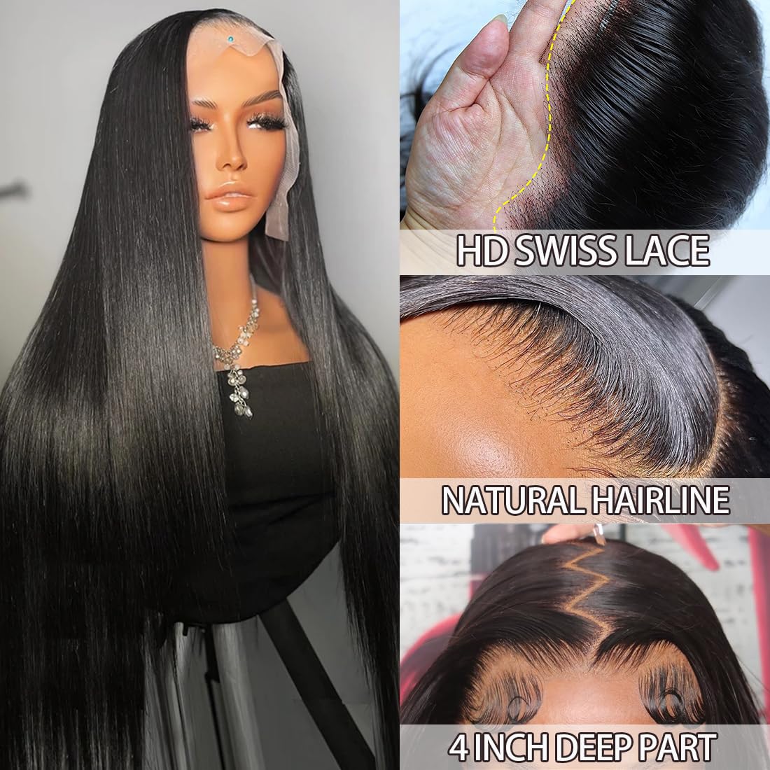 Straight Lace Front Wigs Human Hair Wigs for Women 180% Density 13x4 HD Lace Front Wigs Human Hair Pre Plucked with Baby Hair 9A Glueless Lace Frontal Wigs for Women Human Hair(18 inch)