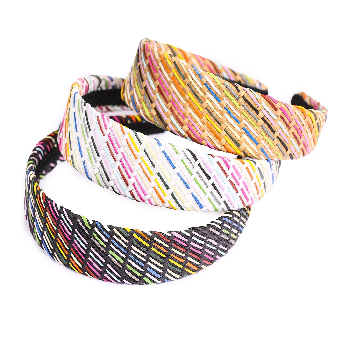 vowyore 3 pack Straw Headbands Fashion Rattan Wide Head Band Boho Headband Summer Bohemian Woven Headwear Hair Head Bands Hair Band for Woman Girl Hair Accessories