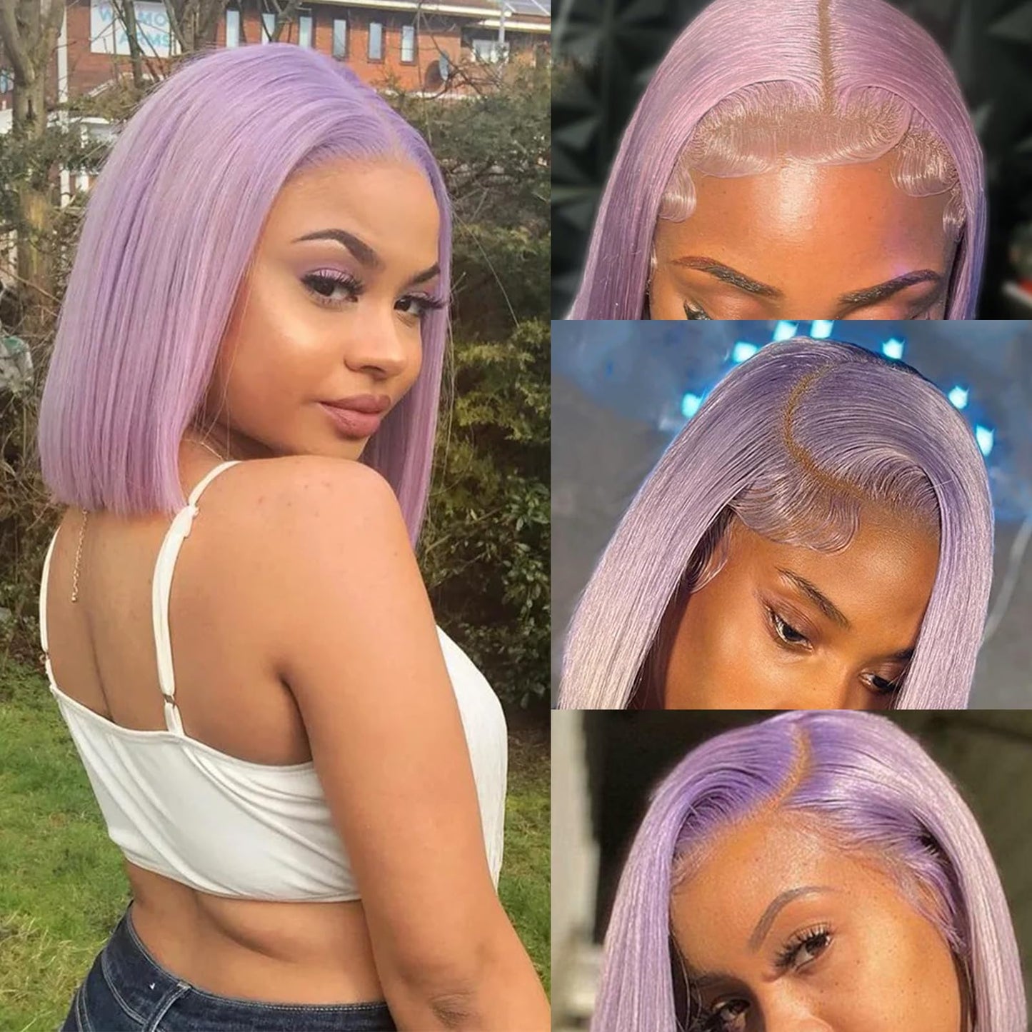 Short Human Hair Wigs Light Purple Bob Wig 13x4 Lace Frontal Wig Human Hair Straight Lilac Bob Wigs for Black Women Pre Plucked Colored HD Lace Glueless Bob Wig Human Hair 14 Inch 180% Density