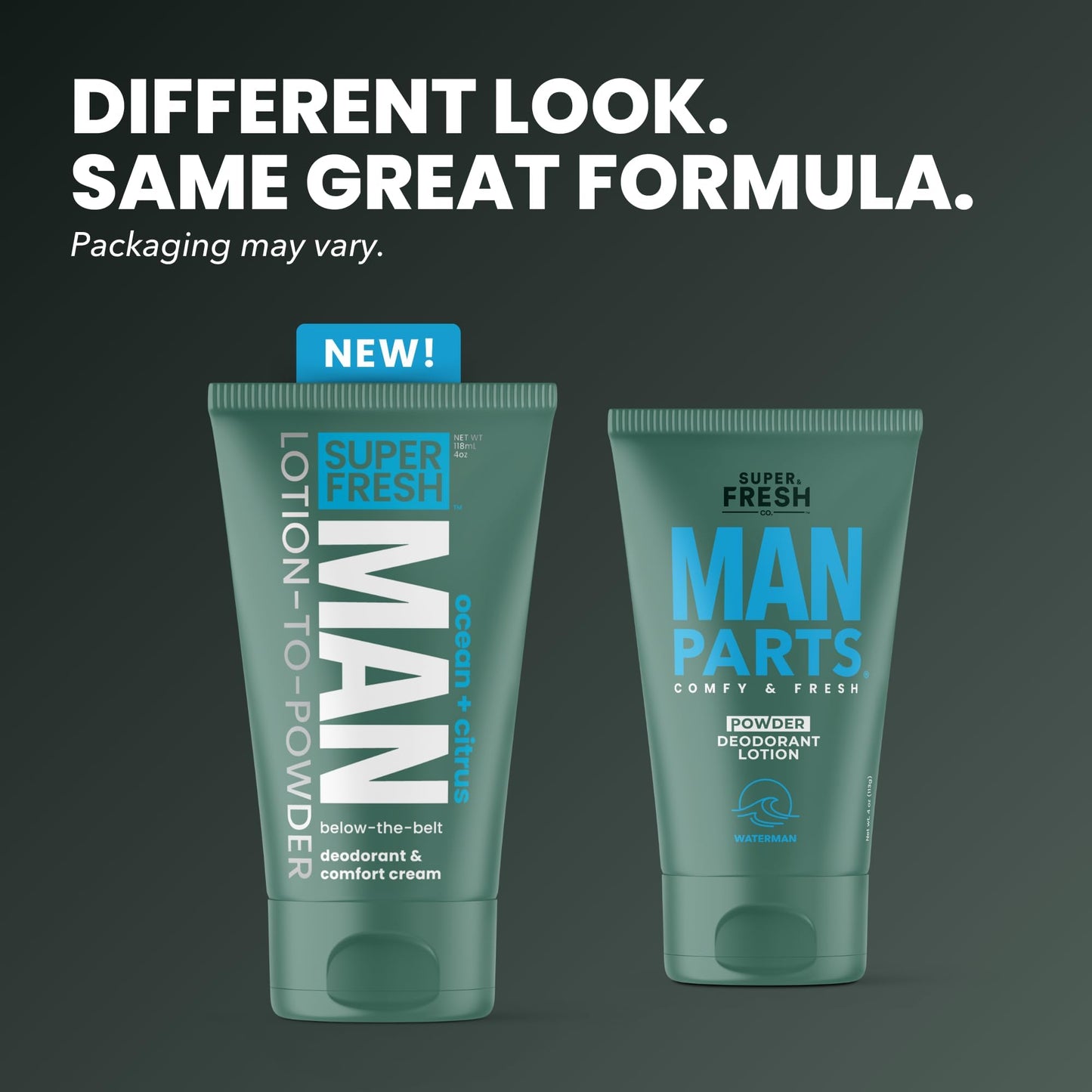 Super Fresh Man Parts Ball Deodorant for Men - Powder Lotion, Fresh Control Odor, Anti Chafing, Stop Itch, Absorb Sweat, Aluminum Free, 4 oz Tube (2PK)