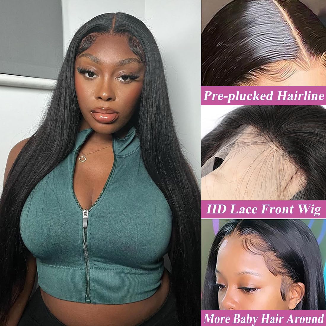 Straight Lace Front Wigs Human Hair 220% Density 13x4 HD Lace Front Wigs Human Hair Pre Plucked Straight Human Hair Wigs for Black Women 20 Inch Glueless Brazilian Lace Frontal Wig with Baby Hair