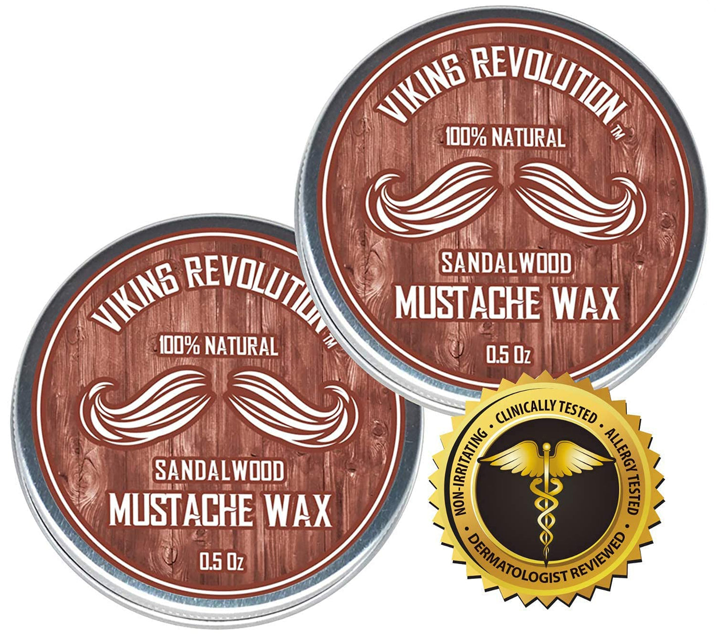 Viking Revolution Mustache Wax 2 Pack - Beard & Moustache Wax for Men - Strong Hold Helps Train Tame & Style (Sandalwood, 2 pack)