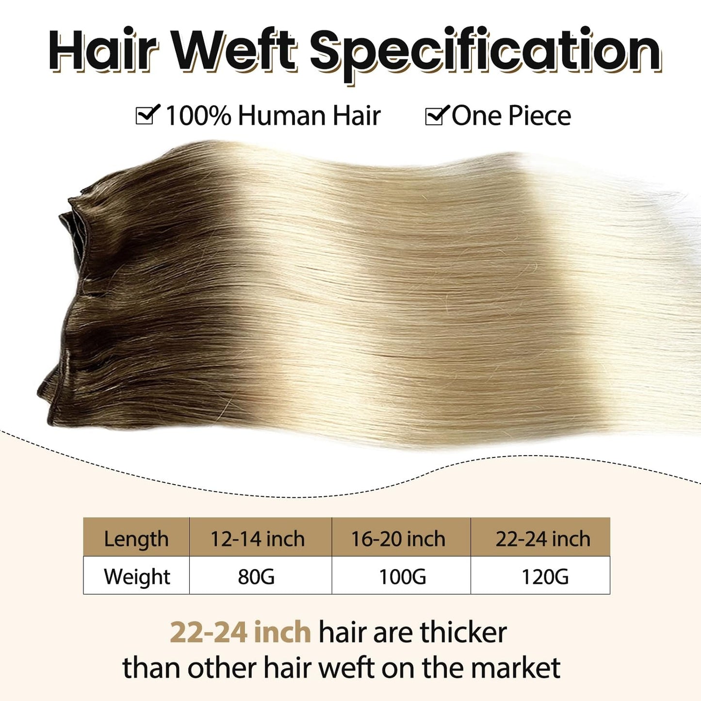 Benafee Ombre Sew in Weft Hair Extensions Human Hair, 24 Inch 120G Bundles Ash Brown to White Blonde Real Hand Tied Wefts Full Head