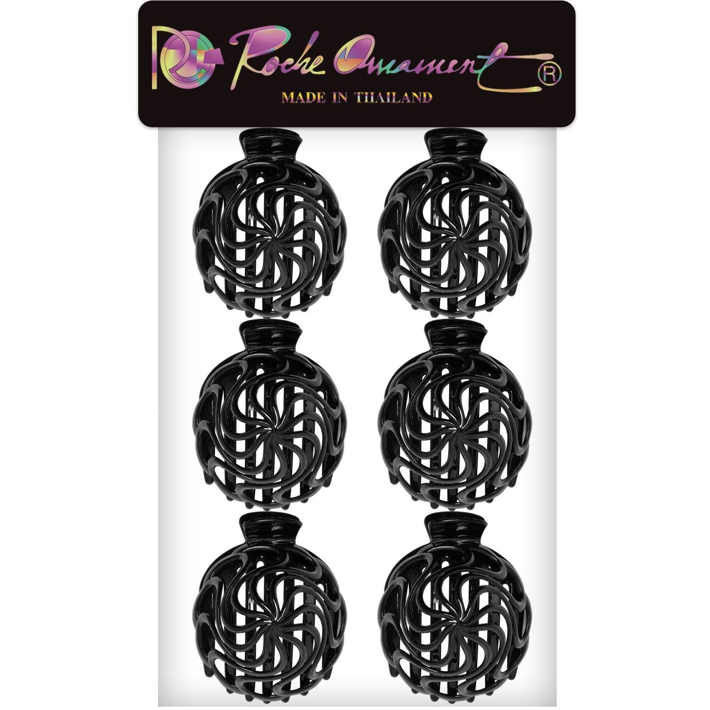 RC ROCHE ORNAMENT 6 Pcs Womens Shell Dome Round Circle Stylish Plastic Strong Grip Hinge Side Slide Bun Maker Clips Girls Beauty Accessory Hair Clip, Large Black