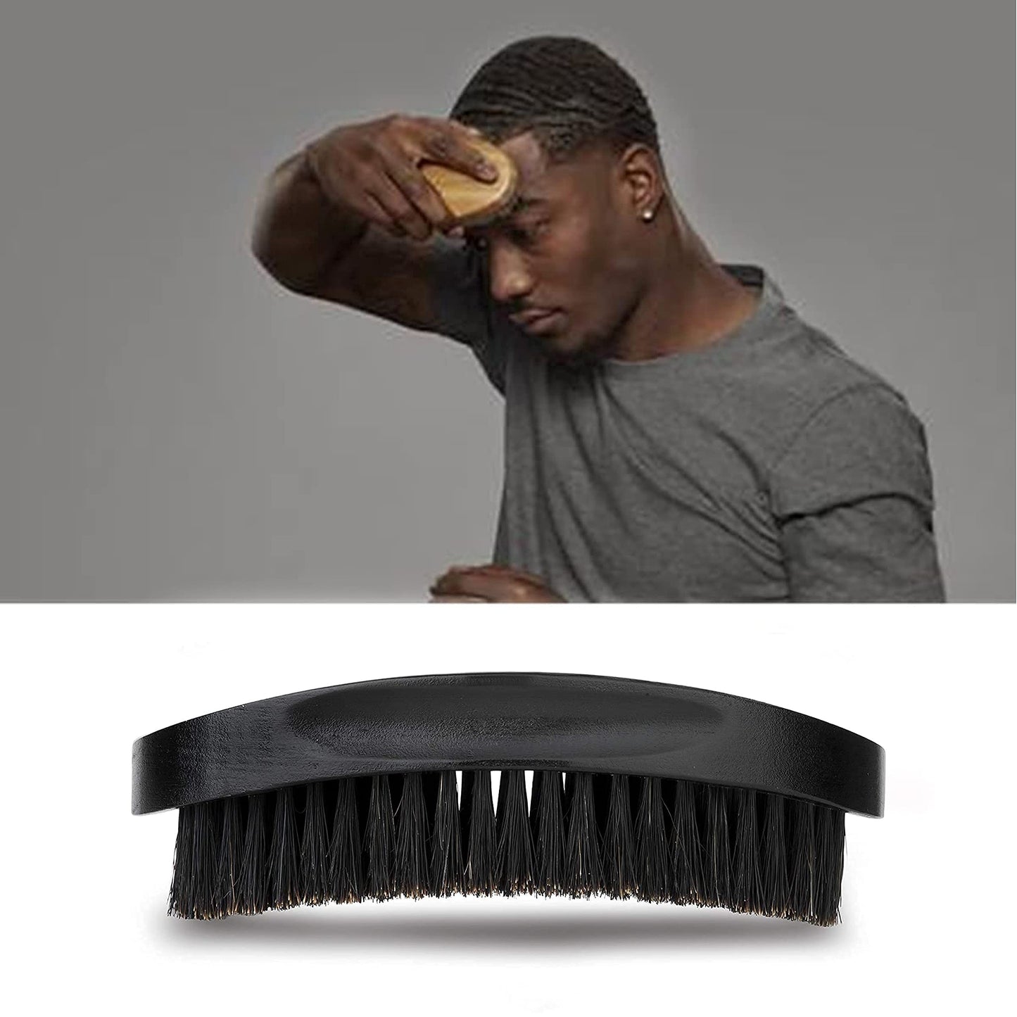 Premium Beech and Black Mix Bristle Wave Brush - Curved Medium Hard Brush for Men's Hair Styling